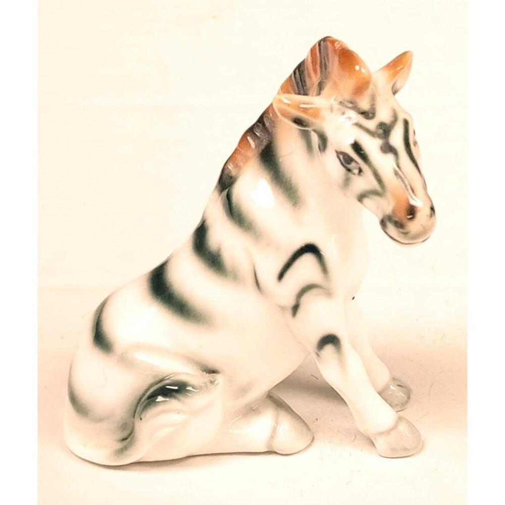 Vintage Ceramic Striped Zebra Figurine 2.5" Tall Collectible Animal